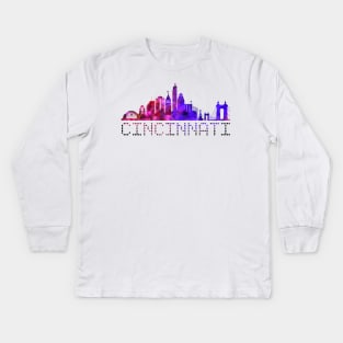 Cincinnati Skyline Purple Kids Long Sleeve T-Shirt